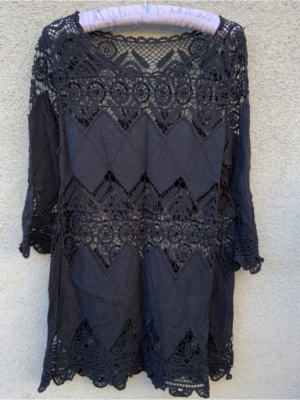 Black Crochet Lace Tunic Top